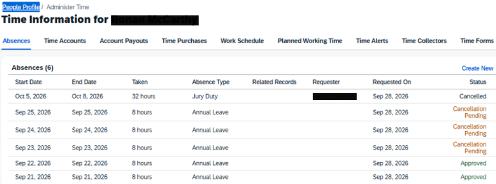 SAP SuccessFactors absences showing Cancellation Pending after S/4HANA timesheet update
