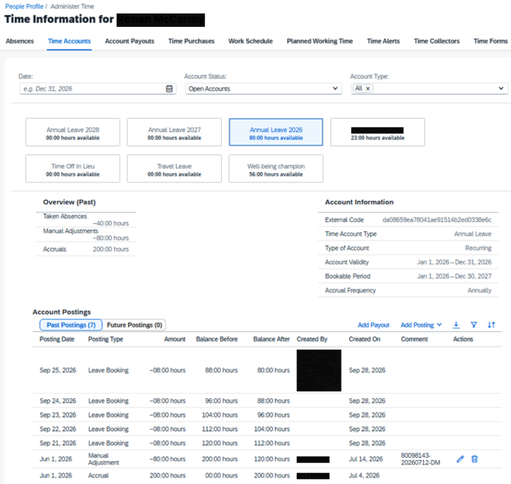 SAP SuccessFactors Annual Leave postings replicated from S/4HANA through CTR